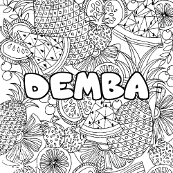 Coloring page first name DEMBA - Fruits mandala background