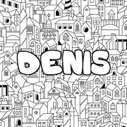 Coloring page first name DENIS - City background
