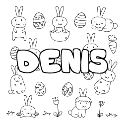 Coloring page first name DENIS - Easter background