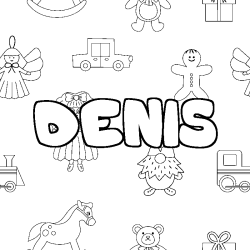 Coloring page first name DENIS - Toys background