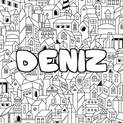 Coloring page first name DENIZ - City background