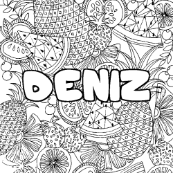 Coloring page first name DENIZ - Fruits mandala background