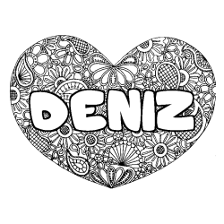 Coloring page first name DENIZ - Heart mandala background