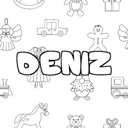 Coloring page first name DENIZ - Toys background