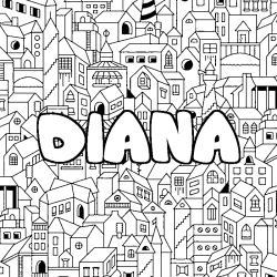 Coloring page first name DIANA - City background