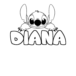 Coloring page first name DIANA - Stitch background