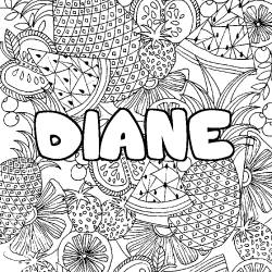 Coloring page first name DIANE - Fruits mandala background