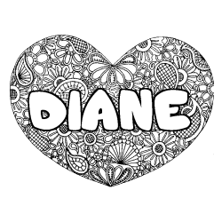 Coloring page first name DIANE - Heart mandala background
