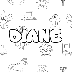 Coloring page first name DIANE - Toys background