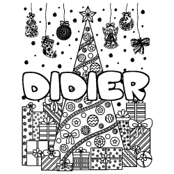 Coloring page first name DIDIER - Christmas tree and presents background