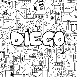 Coloring page first name DIEGO - City background