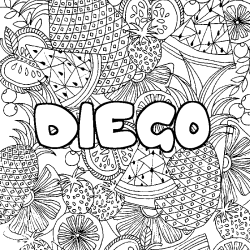 Coloring page first name DIEGO - Fruits mandala background