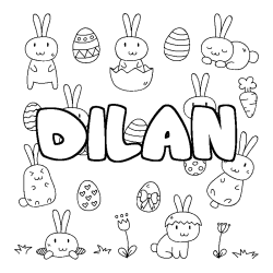 Coloring page first name DILAN - Easter background