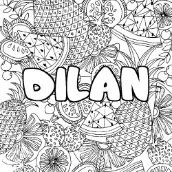 Coloring page first name DILAN - Fruits mandala background