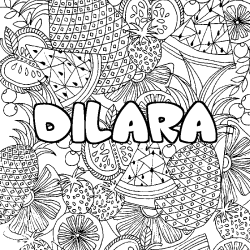 Coloring page first name DILARA - Fruits mandala background