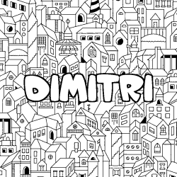 Coloring page first name DIMITRI - City background