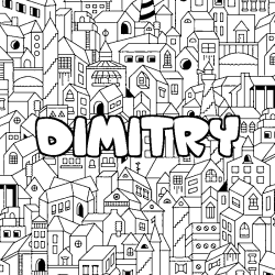 Coloring page first name DIMITRY - City background