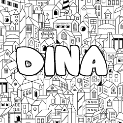 Coloring page first name DINA - City background