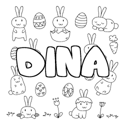 Coloring page first name DINA - Easter background