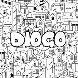 Coloring page first name DIOGO - City background