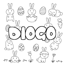 Coloring page first name DIOGO - Easter background