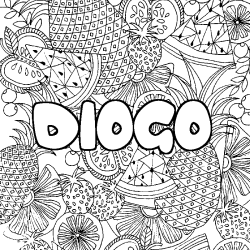 Coloring page first name DIOGO - Fruits mandala background