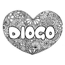 Coloring page first name DIOGO - Heart mandala background