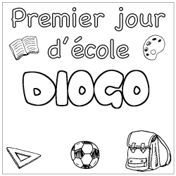 Coloring page first name DIOGO - School First day background