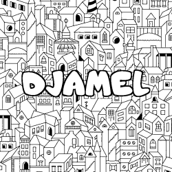 Coloring page first name DJAMEL - City background