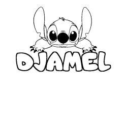 Coloring page first name DJAMEL - Stitch background