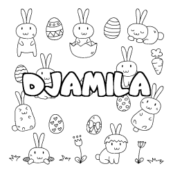 Coloring page first name DJAMILA - Easter background