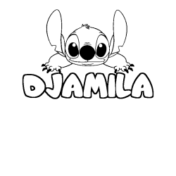 Coloring page first name DJAMILA - Stitch background