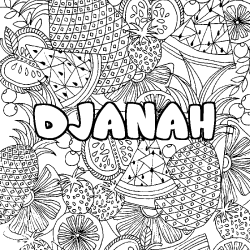 Coloring page first name DJANAH - Fruits mandala background