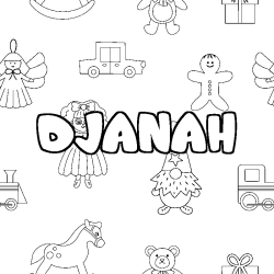 Coloring page first name DJANAH - Toys background