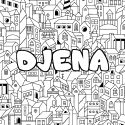 Coloring page first name DJENA - City background