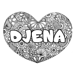 Coloring page first name DJENA - Heart mandala background