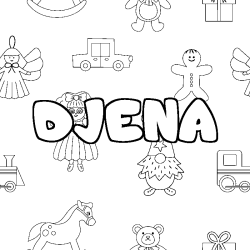 Coloring page first name DJENA - Toys background