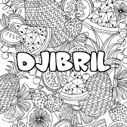 Coloring page first name DJIBRIL - Fruits mandala background