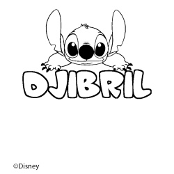 Coloring page first name DJIBRIL - Stitch background