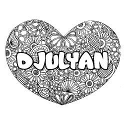 Coloring page first name DJULYAN - Heart mandala background