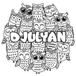 Coloring page first name DJULYAN - Owls background