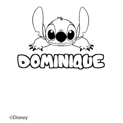 Coloring page first name DOMINIQUE - Stitch background