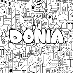 Coloring page first name DONIA - City background