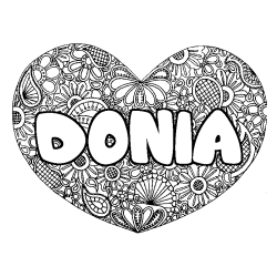 Coloring page first name DONIA - Heart mandala background