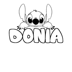 Coloring page first name DONIA - Stitch background