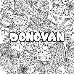 Coloring page first name DONOVAN - Fruits mandala background