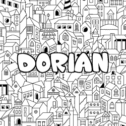 Coloring page first name DORIAN - City background