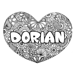 Coloring page first name DORIAN - Heart mandala background