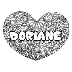Coloring page first name DORIANE - Heart mandala background