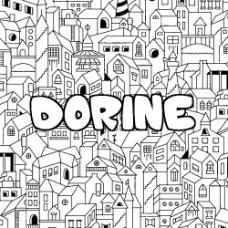 Coloring page first name DORINE - City background